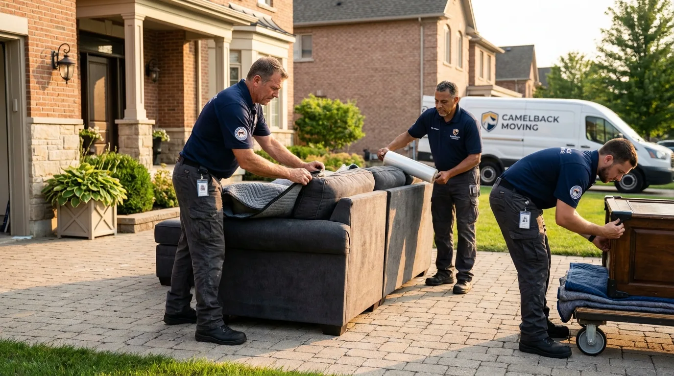 Large estate moving crew wrapping furniture in Aubrey, TX